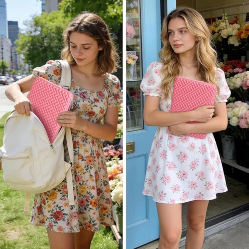 RAINYEAR 14 Inch Laptop Sleeve Shockproof Diamond Foam Padded Case, Pink | Protective Soft Fluffy Lining Carrying Bag Case Compatible with 14 inch Notebook Computer Chromebook Tablet Ultrabook - color: Pink, size: 14"
