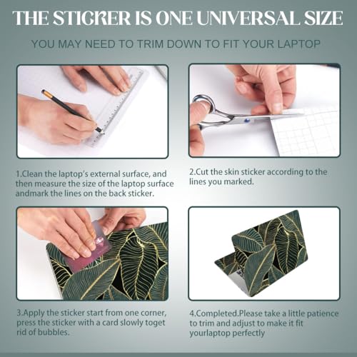 SUPERDANT Laptop Notebook Skin Sticker Cover Decal Green Leaf Laptop Protector Notebook PC Computer Art Protector Universal Notebooks Art Decal Fits 12" 13" 13.3" 14" 15" 15.4" 15.6 inch Gold Green