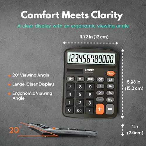 TRULY 12-Digit Desktop Calculator with Large Display, Big Buttons, Dual Power (Solar + Battery), Metal Finish, Ideal for Office, Home, School – 837A Pro Black - color: Black