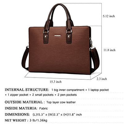 BOSTANTEN Leather Lawyers Briefcase Laptop Business Slim Bags for Men & Women - color: Coffee Medium