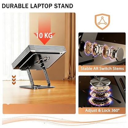360°Rotating Laptop Stand, Ergonomic Adjustable Foldable Notebook Riser, Metal Computer Holder Compatible with 10-17.3" Laptops, Desktop Printer Stand, for Home & Office (Pink) - color: Pink