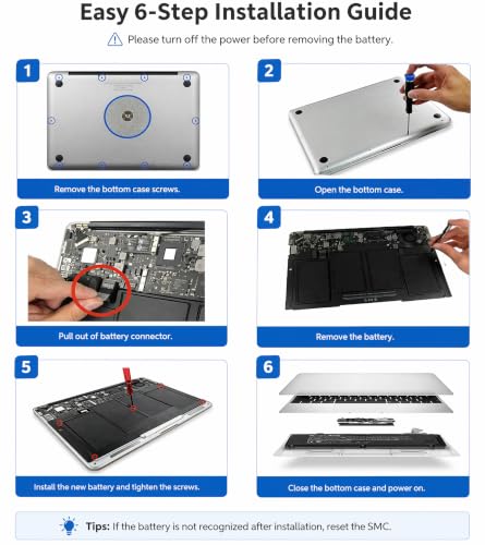 A1405 Replacement Laptop Battery for MacBook Air 13 inch A1466 (Mid 2012 | Mid 2013,Early 2014,Early 2015,2017) A1369(Late 2010,Mid 2011 Version) 8000mAh fits A1496 A1377 (EMC :2925, 2469, 2559, 2392) - size: 11.54*5.39*0.2inch A1466
