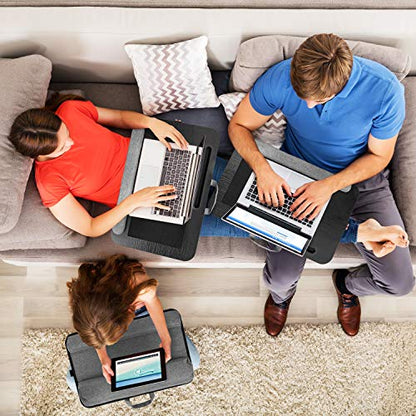 Duronic Laptop Tray with Cushion DML433 | Ergonomic Lap Desk for Bed, Sofa, Car | Built-in Mouse Pad, Wrist Pad and Tablet Holder | Black/Grey | Portable Design with Carry Handle| for Home/Office