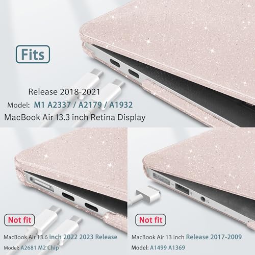 May Chen Compatible with MacBook Air 13 inch Case 2021 2020 2019 2018 Release Models: M1 A2337 A2179 A1932, Plastic Hard Shell Case for Mac Air 13 inch with Retina Fits Touch ID, Sakura Pink Glitter - color: Sakura Pink Glitter
