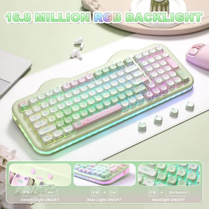 YUNZII C98 Cute Wireless Mechanical Keyboard(Green Mao, Candy Switch) | Cake Keyboard,99 Keys with Number Pad, MAO Keycaps, BT5.0/2.4G/USB-C,Hot Swap, Gasket Mount, Custom RGB Backlight for Win/Mac - color: Green MAO, size: Candy Linear Switch