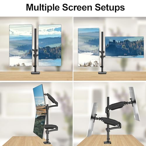 MOUNT PRO Vertical Dual Monitor Mount, Stacked Monitor Stand for 2 Computer Screens up to 32 inches, Full Motion Adjustable Tall Display Desk Mount, Each Arm Holds up to 17.6lbs, VESA Mount - size: Max 32“ Gas Spring