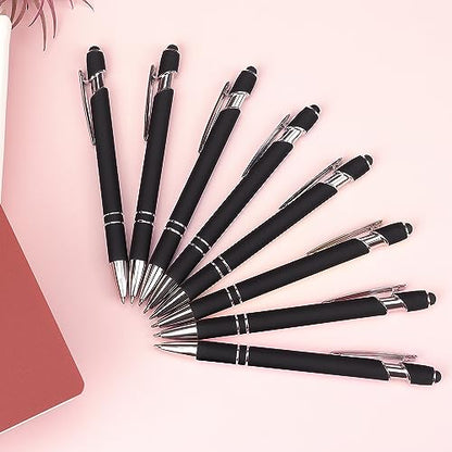 Bribobo 8 Pack Ballpoint Pen 2-in-1 Stylus, 1.0 mm Black Ink | Retractable Metal Pen With Stylus Tip for Touch Screens - color: 8 Black