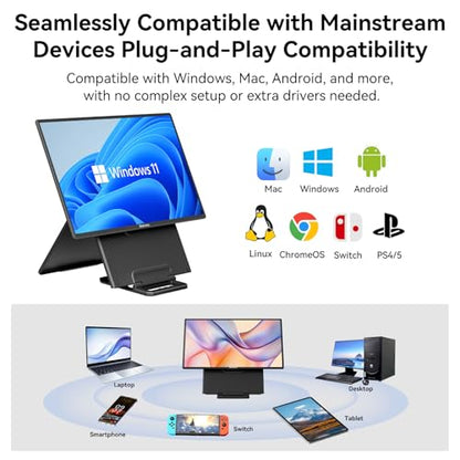 Blackview 24" Large Portable Monitor,1080P FHD 100Hz IPS Laptop Monitor Extender with Rotating Stand & VESA, Built-in Speakers, Portable Second Screen with USB-C HDMI for Work Gaming Office Home - size: 24"