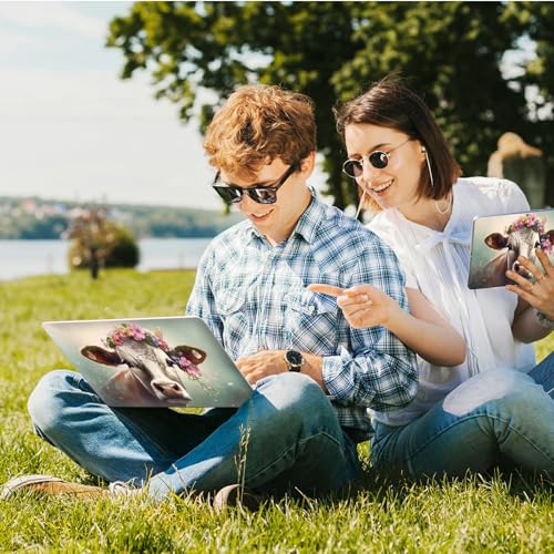 Universal Laptop Skin Sticker with 2 Wrist Pad Skins, Waterproof Scratch Resistant Vinyl Laptop Cover Decal, Cut to Fit for 11–15.6 Inch MacBook HP Dell Lenovo, Cow with Flower - color: Cow with Flower