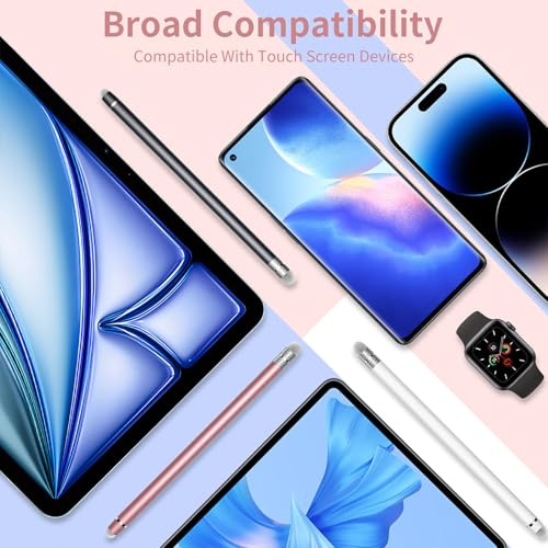Stylus Pen for Touchscreen,2-in-1 High Sensitivity Stylus | Suitable for iPad/iPhone/Android Tablets,Compatible with Touch Screen Devices(3 Stylus-Black/White/Rose Gold) - color: Black/White/Rose Gold