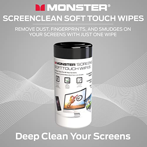 Monster ScreenClean Soft Touch Screen Cleaning Wipes, Electronics Cleaner for Phones, Tablets, Laptops, Monitors & TVs, Pre-Moistened Screen Wipes, 70 Count