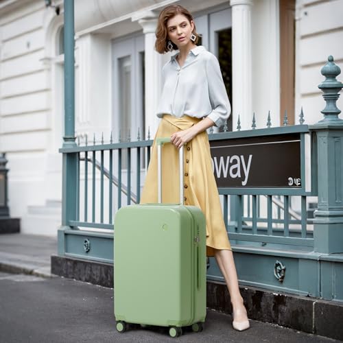 mixi Luggage Suitcase with Spinner Wheels, Hardside Rolling Suitcase PC with Cover & TSA Lock Lightweight Travel Case 26in Checked in, Avocado Green - color: Avacado Green, size: 26in Checked in