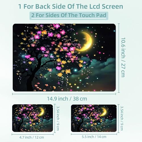 Universal Laptop Skin Decal, 3-Piece Vinyl Protector for 12 13 14 15.6" Notebook, Waterproof Anti-Scratch, Easy Trim & Bubble-Free Finish, Fairy Tree with Flowers Glowing - color: Fairy Tree with Flowers Glowing