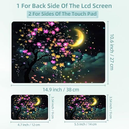 Universal Laptop Skin Decal, 3-Piece Vinyl Protector for 12 13 14 15.6" Notebook, Waterproof Anti-Scratch, Easy Trim & Bubble-Free Finish, Fairy Tree with Flowers Glowing - color: Fairy Tree with Flowers Glowing