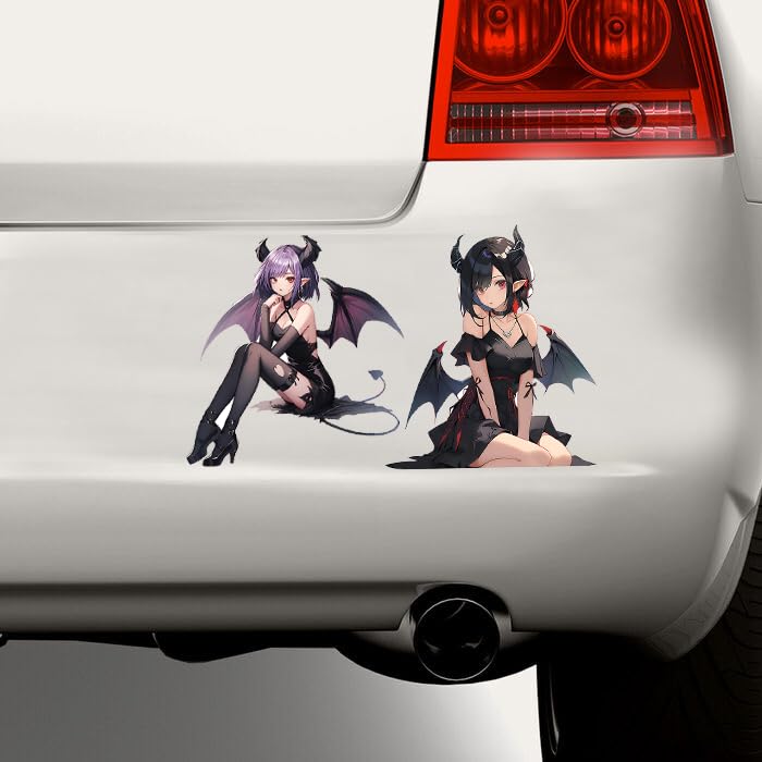 5.1" Devil Kawaii Girl with Wings Sitting Anime Car Decals Auto Body Laptop Windshield Trunk Lid Accessories Stickers (4Pcs) - color: 4pcs
