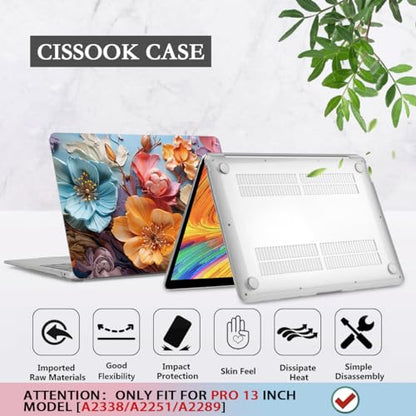 CISSOOK Compatible with MacBook Pro 13 Inch Case 2025 2024 2023 2021 2020 Release M2 M1 A2338 A2289 A2251, Hard Shell Case & Keyboard Cover for MacBook Pro 13 with Touch Bar, Silk Flowers - color: Pro13inch-Silk Flowers