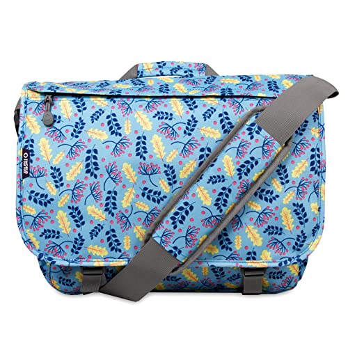 J World New York Thomas Laptop Messenger Bag for Women & Men. Kids Computer Bookbag - color: Sky Leaves