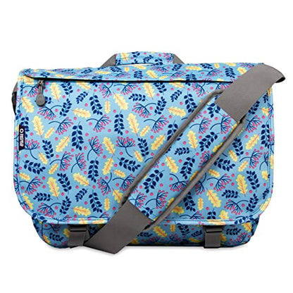 J World New York Thomas Laptop Messenger Bag for Women & Men. Kids Computer Bookbag - color: Sky Leaves