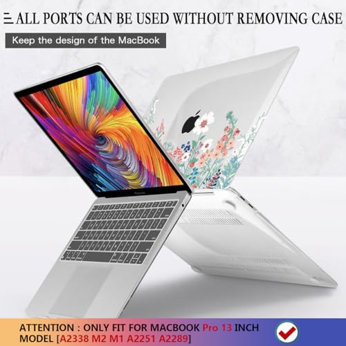 CISSOOK Compatible with MacBook Pro 13 inch Case M1 M2 A2338 A2289 A2251 | 4in1 Set Protective Hard Case Floral Cover with Keyboard Cover for MacBook Pro 13 2020-2025, Green Wildflowers - color: Pro13inch-Green Wildflowers