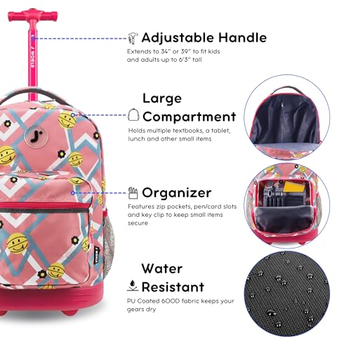 J World Sunrise Kids Rolling Backpack with Wheels for Girls Boys, Roller Bookbag for School, 18 x 13 x 9 Inches, Basketbally - color: Basketbally