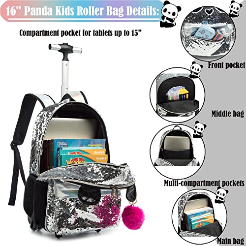 School Kids Rolling Backpack for Girls 3PCS With Trolley Wheeled Backpacks - color: Silver Black