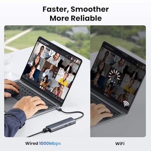 UGREEN USB to Ethernet Adapter, 10Gbps Data Port 5-in-1 Hub Ethernet | with 2*USB-C 3.2, USB-A 3.2/2.0, Gigabit RJ45, Power Port (Only for Adapter), USB A to Network Hub for Laptop, MacBook, XPS