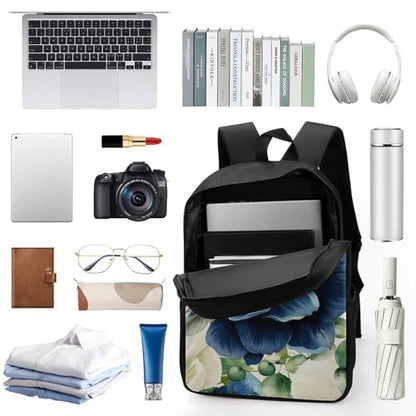 17 In Laptop Backpack Water Resistant Travel Daypack Black | Leaves Botanicals, Breathable Airflow Back Panel, Adjustable Ergonomic Shoulder Straps, Foam-Padded Top Carry Handle