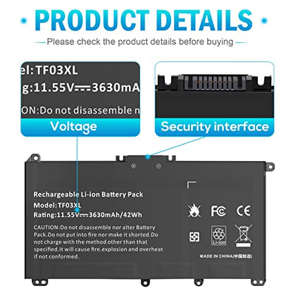 TF03XL 920070-855 Battery for HP Pavilion x360 14m-cd0001dx 14m-cd0003dx 15-cc0xx 15-cc023cl 15-cc123cl 15-cc050wm 15-cc563st 17-ar050wm 15-cc 15-cd 14-bf 14-bf050wm Series tpn-q190 920046-421 - size: TF03XL 8.94 4.96 0.71in