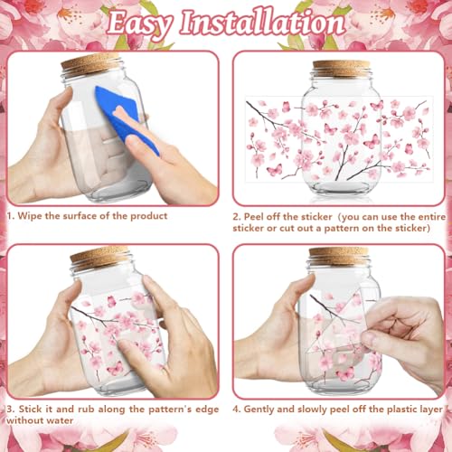 Peacoblue UV DTF Cup Wraps Transfer Stickers Cherry Blossom Pattern, 10 Sheets Waterproof Custom Vinyl Transfer Sticker 16oz Coffee Glass Cup Tumbler Bottle Mug Decals for Men Women - style: Cherry Blossom