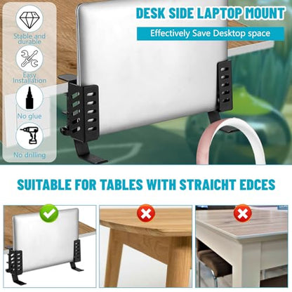 MAQUITA Desk Laptop Stand,No-Drill Desktop Mount,Hanging Holder for Desk - Clamp Storage for Laptops/Book/Keyboards/Headphone/Backpack Black