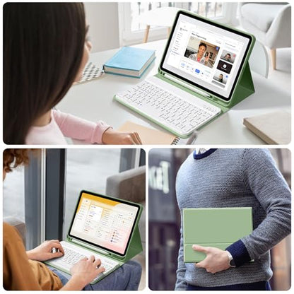 Keyboard Case for iPad (A16) 11th Gen 11 Inch 2025, iPad 10th Generation 10.9 inch 2022 with Pencil Holder, Wireless Keyboard and Slim Lightweight Soft Cover Auto Wake/Sleep, Matcha Green - color: Matcha Green