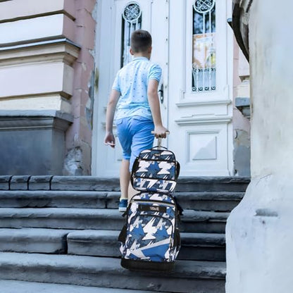 Tilami Rolling Backpack & Lunch bag for Kids 19 Inch Wheeled Bookbag for Boys & Girls for School & Travel,Arts Blue - color: Arts Blue
