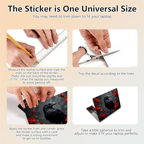 Laptop Skin Sticker Decal 15.6 Inch,12 13 13.3 14 15 15.6 in Laptop Netbook Skins for Notebook,Art Decal Removable Waterproof Scratch Resistant,Universal Vinyl Cover,Crow Red Flower - color: Crow Red Flower