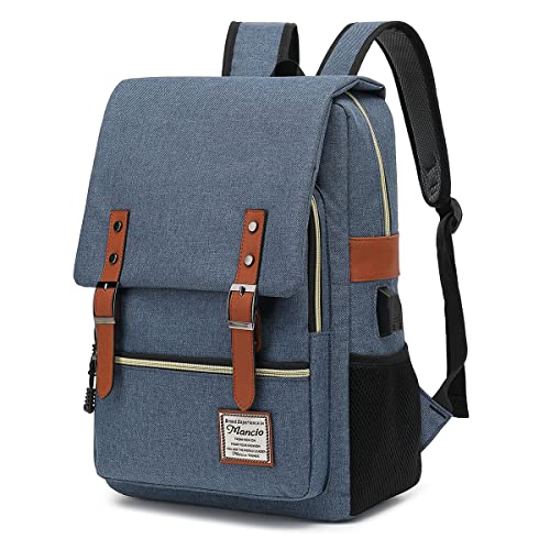 Mancio Vintage Slim Laptop Backpack for Women Men,Tear Resistant Business College Bag with USB Charging Port,Fits up to 15.6Inch Laptop in Blue - color: Blue