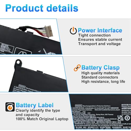 56.04Wh RX03XL N69453-271 Laptop Battery Replacement for HP EliteBook 630 640 645 660 G11 ProBook 440 445 460 465 G11 Series RX03048XL HSTNN-WB0H N69452-171 N70706-005 N69453-CF1 TPN-IB1C - size: 9.84*3.54*0.28inch RX03XL