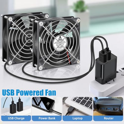 GDSTIME Dual 92mm USB Cooling Fan 5V w/Speed Control DC Brushless Case Fan | L/M/H Adjustable, 92x92x25mm, 9225, for Terrarium, Receiver, DVR, PlayStation, Xbox, Computer Cabinet Cooling - size: 92x25mm