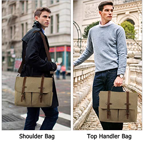 Kasqo Mens Messenger Bag, 15.6 Inch Water resistence Vintage Canvas Briefcase Satchel Bag Shoulder Work Bag Padded Shockpoof