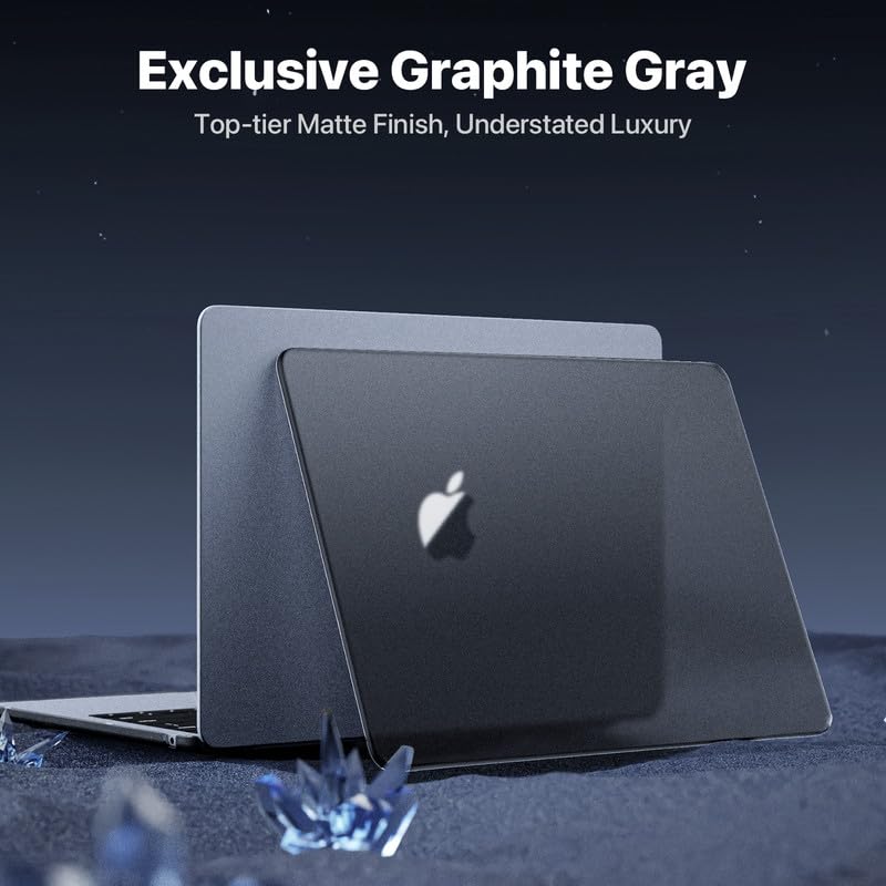 Soonjet for MacBook Air 13 inch Case M5 M4 M3 M2 2026-2022 Laptop Cover | Black Clear, Matte Finish, Protective Hard Shell, Laptop Cover, Ultra Thin & Light, Anti Crack & Fingerprint & Scratch - color: Graphite Gray