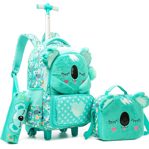 Meetbelify Kids Rolling Backpack with Wheels for Girls Cute koala School Roller Backpack,Carry on Travel Luggage with Lunch Bag and Pencil Case for Girls Ages 5-12 - color: 01 Koala
