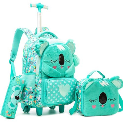 Meetbelify Kids Rolling Backpack with Wheels for Girls Cute koala School Roller Backpack,Carry on Travel Luggage with Lunch Bag and Pencil Case for Girls Ages 5-12 - color: 01 Koala
