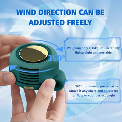 Portable Fan,2-in-1 Waist Clip On Bladeless, Ultra-Quiet Mini Personal Neck Fan 3 Speeds with 360°Adjustable Clip USB Rechargeable for Hiking,Office & Outdoor - color: Green