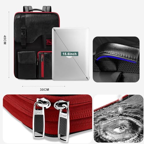 Slim & Expandable Laptop Backpack 15.6 Inch, Computer Rucksack Water Resistant Bag, Anti-Theft Travel Daypack for Men and Women-Black&Red - color: Black&red