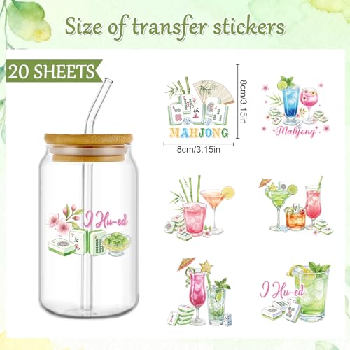 Rngmsi UV DTF Cup Wrap - 20 Pcs Mahjong UV DTF Stickers for 16 OZ Funny Mahjong Bird Waterproof UVDTF Transfer Decals for Glasses Cups Mug DIY Crafts - style: Mahjong