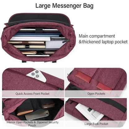 Hanke 15.6 Inch Laptop Messenger Bag for Men & Women, Large Crossbody Satchel Work Bag - color: Purple