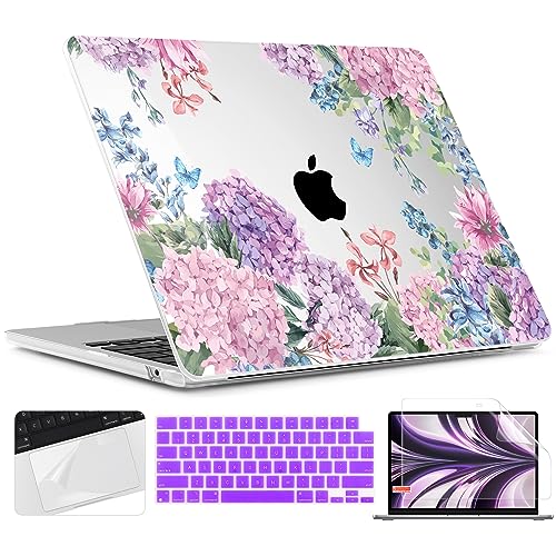 TWOLSKOO for MacBook Air 13 inch Case M5 2026 M4 2025 M3 M2 2024-2022 A3449 A3240 A3113 A2681, Plastic Hard Shell & Keyboard Cover & Screen Film for MacBook Air 13.6 inch Case, Colorful Hydrangea - color: Colorful Hydrangea