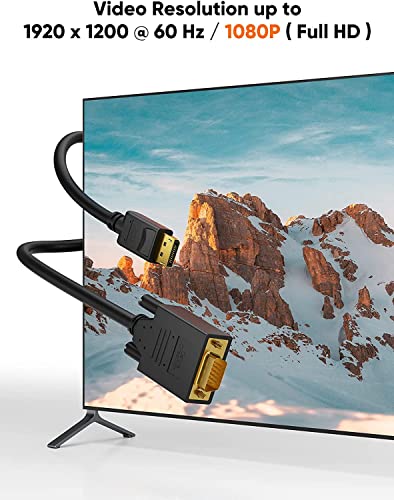 CableCreation 6ft DP to VGA Cable, Black, Supports 1080P@60Hz, Connects DisplayPort Devices to VGA Monitors, Displays, or Projectors - size: 6FT-PVC