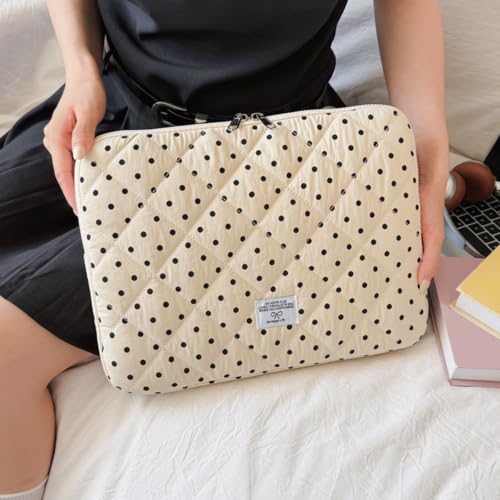 Cute Bow Puffy Laptop Sleeve 13-15 Inch Cute Quilted Laptop Protective Case Padded Bow Computer Sleeve for MacBook (Polka dots White, 13inch) - color: polka dots white, size: 13inch
