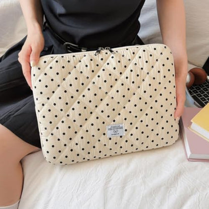 Cute Bow Puffy Laptop Sleeve 13-15 Inch Cute Quilted Laptop Protective Case Padded Bow Computer Sleeve for MacBook (Polka dots White, 13inch) - color: polka dots white, size: 13inch