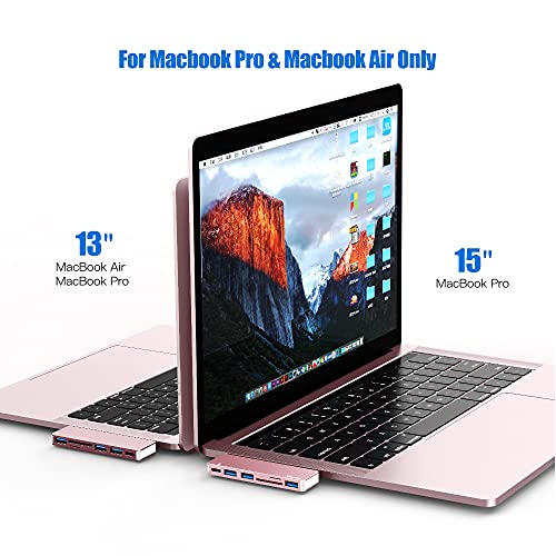 USB C Hub Adapter for MacBook Pro/Air 2020 2019 2018, 6 in 1 USB-C Accessories Compatible with MacBook Pro 13″ and 15″ with 3 USB 3.0 Ports, TF/SD Card Reader, Power Delivery (Pink)