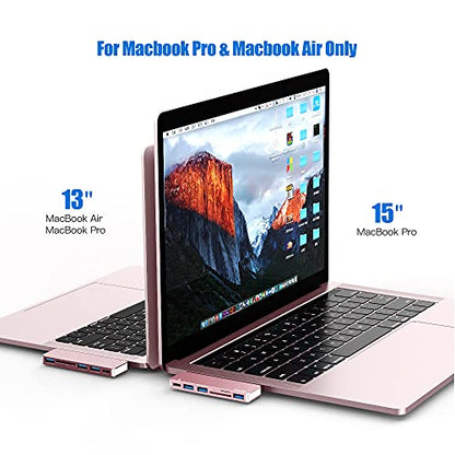 USB C Hub Adapter for MacBook Pro/Air 2020 2019 2018, 6 in 1 USB-C Accessories Compatible with MacBook Pro 13″ and 15″ with 3 USB 3.0 Ports, TF/SD Card Reader, Power Delivery (Pink)